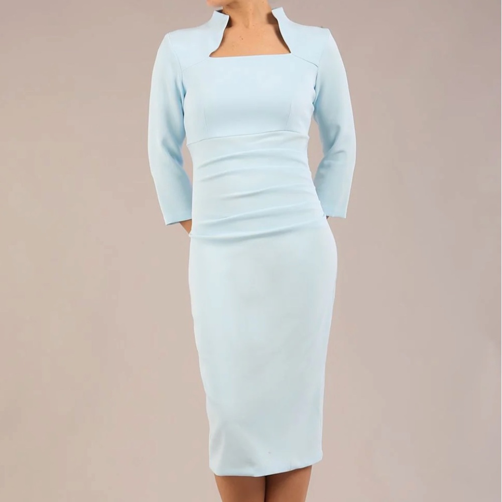 Nora Gardner Diva Catwalk Plaza Dress Size XL Sky Blue High Collar Neckline NWT